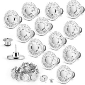 12 Sets Jean Buttons for Loose Jeans, Button Pins for Jeans to Make Smaller, No Sew Button Replacement, Adjustable and Reusable Waist Tightener
