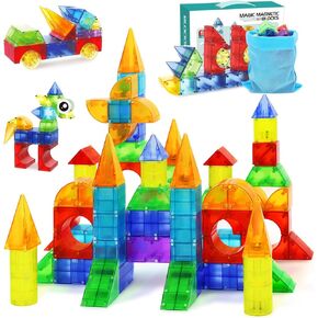 Magnetic Blocks,66 PCS Translucent Building Toys for Toddlers 3+,Multi Shape Magnet Building Blocks STEM Preschool Montessori Sensory Toys for 3 4 5 6 Year Old Kids Boys Girls