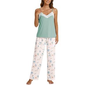 POKWAI Womens Cami Pants Pajama Sets Sleeveless tank Tops and Pants Pajamas Soft 2 Piece Pjs Sleepwaer
