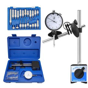 Dial Indicator with Magnetic Base and Point Precision Inspection Set, Dial Test Indicator Long Arm 0-1" Professional Gauge 0.001", Magnetic Dial Indicator Base Holder with Fine Adjustment, by NAKAO