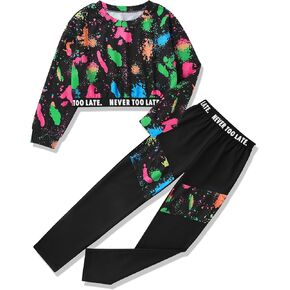 Girls Clothes Tie-Dye Long Sleeve Sweatshirt Cool Patchwork Sweatpants 2 Piece Girls' Clothing Sets Size 6-14 Years