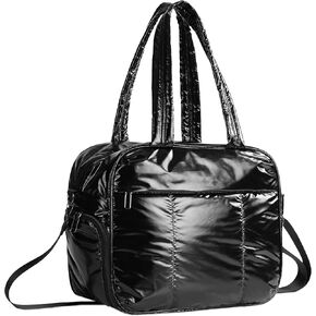 Weekender Bag, Large Quilted Puffer Bag, Large Gym Bag, Exercise Bag, Overnight Bag, Sports Duffel Bag, Winter Weekender Bag, Large Travel Bag, Black