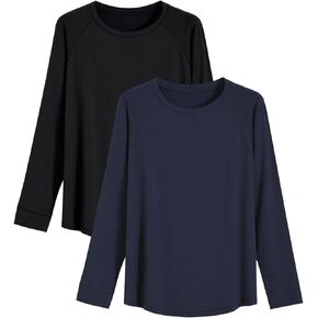 Latuza Women's Bamboo Viscose Pajama Tops Raglan Long Sleeve Lounge Shirt 2 Pack