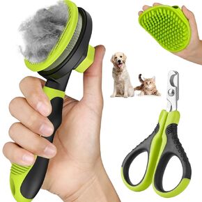 Comotech 4PCS Cat Grooming Kit | Cat Brush with Release Button | Cat Nail Clipper with Nail File | Dog&Cat Hair/Grooming/Massage/Bath Brush for Long or Short Haired Cats&Dogs - Premium Cat Supplies