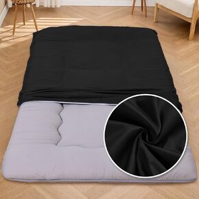 100% Cotton Floor Futon Mattress Cover (Only Cover), Soft Skin-friendly Washable Zippered Futon Cover for Traditional Japanese Floor Futon Mattress, Tatami Mattress Cover Dustproof Cover (Full, Black)