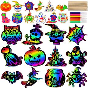 Natonhi Halloween Crafts Scratch Art for Kids, 96PCS Halloween Games Magic Rainbow Scratch Paper Off Cards Set for Kids Halloween Classroom Activities Crafts Party Favors