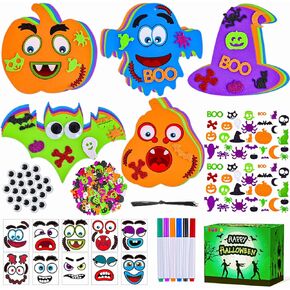 340PCS Halloween Crafts for Kids, Halloween Foam Stickers Pumpkins Ghost Spider Bat DIY Halloween Craft Kit Gifts for Kids Halloween Party Favors Supplies