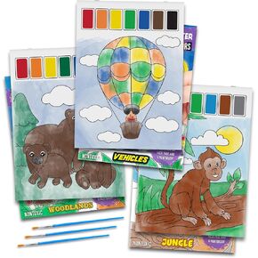 Imagination Works® Paint with Water Books for Kids, 3 Pack | Watercolor Coloring Book Set for Toddler Activities | Spillproof Kids Paint Palettes on Each Page | Travel Toys | Dinosaurs, Farm & Sea