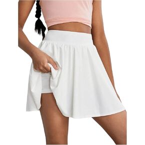 WDIRARA Girl's Pleated Solid Tennis Skorts Summer Athletic Skirt Pants Elastic Waist Culottes