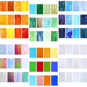 Nuanchu 72 Sheets Variety Stained Glass Sheets 6 Types Stained Glass 4 x 6 Inch Cathedral Art Glass Transparent, Iridescent, Streaky Glass for Crafts Supplies Bright Color Glass Sheets DIY Home