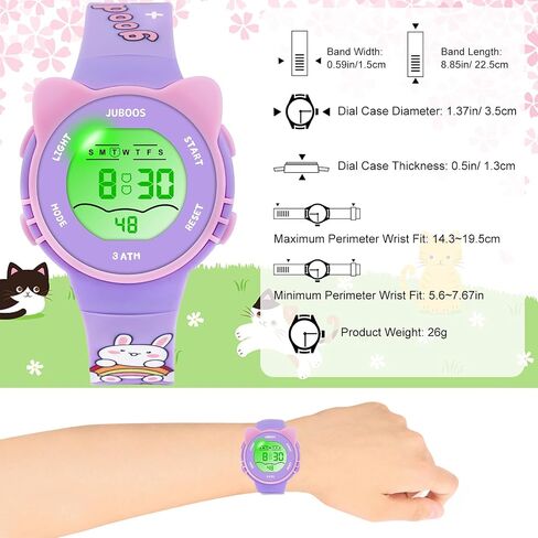 Juboos Kid's Digital Watch for Boys and Girls, Waterproof LCD Digital Sports Kids Watch with 7 Color LED Lights, Stopwatch, Alarm in Kuwait