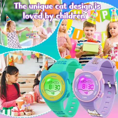 Juboos Kid's Digital Watch for Boys and Girls, Waterproof LCD Digital Sports Kids Watch with 7 Color LED Lights, Stopwatch, Alarm in Kuwait