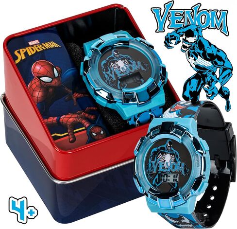 ساعة Marvel Venom للأطفال - إطار مضيء مع أضواء دوارة، شاشة LCD، حزام بلاستيكي سهل القراءة وقابل للتعديل - مثالية للأولاد والبنات in Saudi Arabia