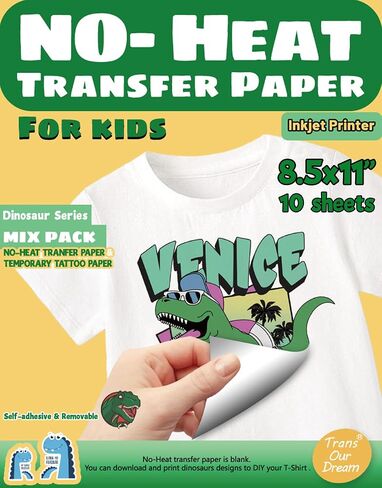 TransOurDream NO Heat Transfer Paper & Temporary Tattoo Paper (7+3 Sheets, 8.5x11", Mix Pack), No Iron On Transfer Paper for Inkjet Printer, Removable Printable Vinyl Sticker Paper for DIY Projects in Saudi Arabia