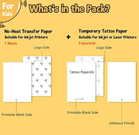 TransOurDream NO Heat Transfer Paper & Temporary Tattoo Paper (7+3 Sheets, 8.5x11", Mix Pack), No Iron On Transfer Paper for Inkjet Printer, Removable Printable Vinyl Sticker Paper for DIY Projects in Saudi Arabia