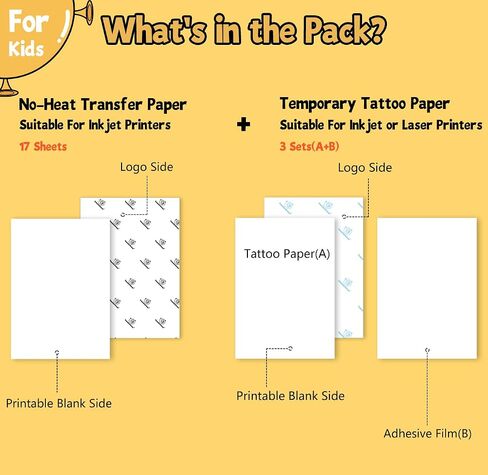 TransOurDream NO Heat Transfer Paper & Temporary Tattoo Paper (7+3 Sheets, 8.5x11", Mix Pack), No Iron On Transfer Paper for Inkjet Printer, Removable Printable Vinyl Sticker Paper for DIY Projects in Saudi Arabia