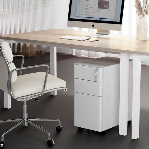 Mount-It! Slim Mobile Under Desk File Cabinet, Rolling Slim Design Filing Cabinet with 3 Drawers for Under Desk Storage - Files, Folders Office Cabinet with Lock for Home and Office, Color Black in Kuwait