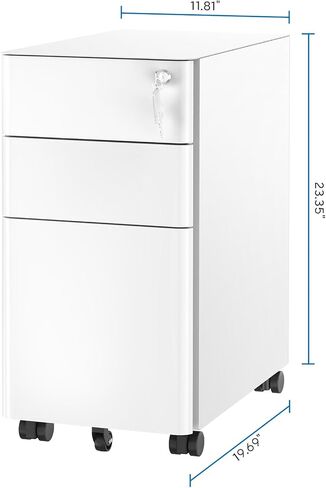 Mount-It! Slim Mobile Under Desk File Cabinet, Rolling Slim Design Filing Cabinet with 3 Drawers for Under Desk Storage - Files, Folders Office Cabinet with Lock for Home and Office, Color Black in Kuwait