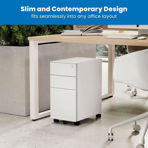 Mount-It! Slim Mobile Under Desk File Cabinet, Rolling Slim Design Filing Cabinet with 3 Drawers for Under Desk Storage - Files, Folders Office Cabinet with Lock for Home and Office, Color Black in Kuwait