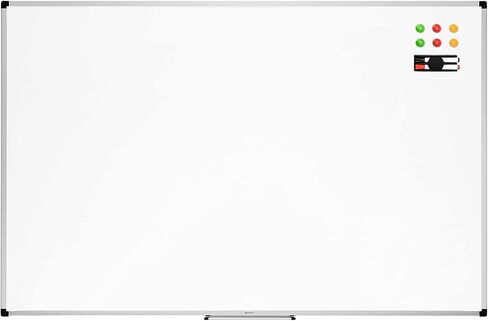 Amazon Basics Large Magnetic Dry Erase Whiteboard with Aluminum Frame, Pen Tray, Wall Mountable, 35.4" x 23.6", for School, Classroom, Office & Home in Kuwait