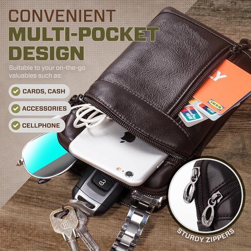 Hengwin Small Leather Crossbody Shoulder Bag Men Belt Clip Phone Holster Case Belt Loop Pouch Waist Bag Pack Fit for iPhone 15 14 13 Pro Max 8 7 6 Plus Galaxy Note 9 8 S24/S23 Ultra S9/S8 Plus (Black) in Saudi Arabia