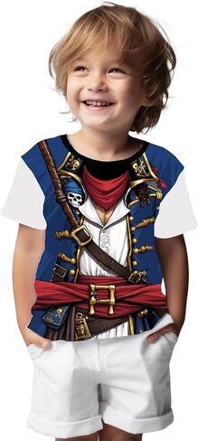 Anime Pirate Captain T-Shirt Funny Cosplay Costume Knight Tee Crewneck Short Sleeve Casual Top Unisex in Saudi Arabia