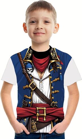 Anime Pirate Captain T-Shirt Funny Cosplay Costume Knight Tee Crewneck Short Sleeve Casual Top Unisex in Saudi Arabia