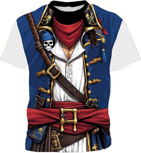 Anime Pirate Captain T-Shirt Funny Cosplay Costume Knight Tee Crewneck Short Sleeve Casual Top Unisex in Saudi Arabia