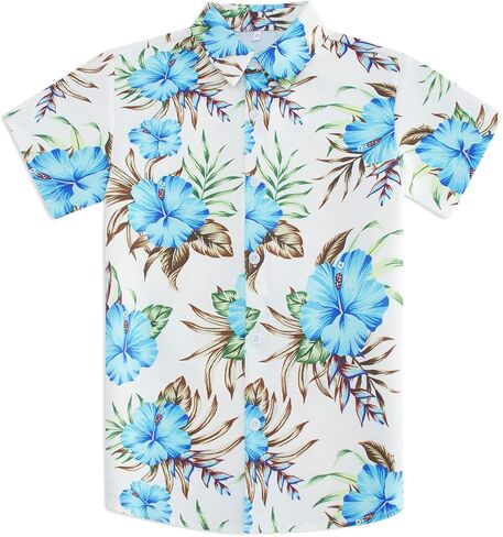 Little & Big Boy's Button Down Hawaiian Shirts Short Sleeve Cool Cartoon Print Dress Tops T-Shirt for Kids 7-14T… in Kuwait