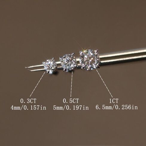 0.3/0.5/1CT Moissanite Stud Earrings, Silver/Rose Gold Color Sparkling Earrings for Women, 925 Sterling Silver Plated 18K White Gold Earrings in Saudi Arabia