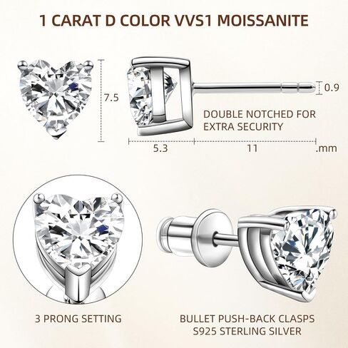 Heart Moissanite Stud Earrings Rhodium Plated Sterling Silver Hypoallergenic Earrings 1ct Lab Created Diamond Earrings For Women in Saudi Arabia