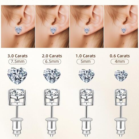 Heart Moissanite Stud Earrings Rhodium Plated Sterling Silver Hypoallergenic Earrings 1ct Lab Created Diamond Earrings For Women in Saudi Arabia