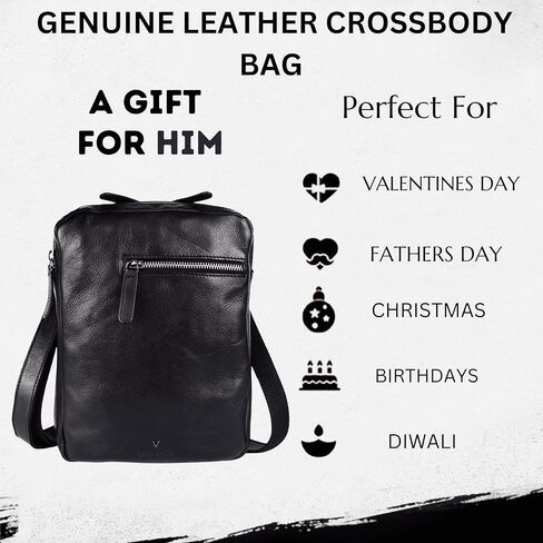 Genuine Italian Leather Shoulder Crossbody Sling Bag for Men - Adjustable Strap for Office, Travel, Casual & Hiking in Saudi Arabia