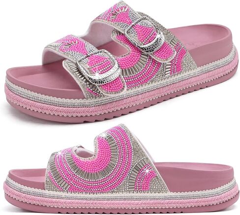 KuaiLu Womens Glitter Sandals with Arch Support Comfortable Orthopedic Cushion Recovery Slides Summer Fashion Sparkly Rhinestones Sandals Slip On Plantar Fasciitis Slippers for Indoor Outdoor in Kuwait