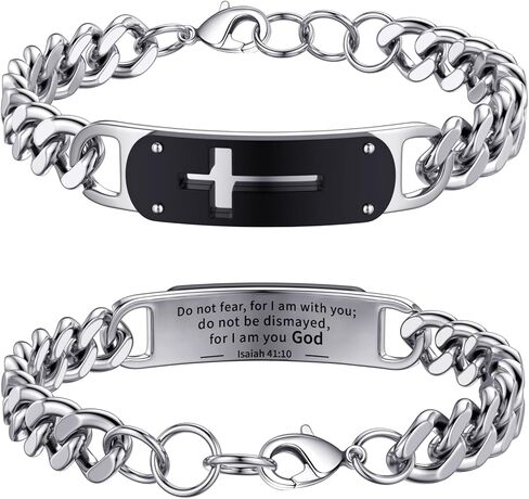 Cross Bracelet for Men Boys, Stainless Steel Cuban Cross Chain Link Bracelet, Bible Verse Christian Jewelry Gifts, Adjustable 7.5-8.5 Inches in Saudi Arabia