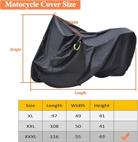 Ritafc Motorcycle Cover Black 300D Oxford Waterproof Outdoor Protects Fits up 108 INCH for Honda Harley Davidson Suzuki Yamaha Kawasaki(XXL) in Saudi Arabia