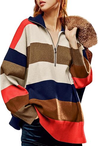 Yousify Oversized Womens Sweaters Fall 2024 Half Zipper Turtleneck Sweater Long Sleeve Tops S-2XL in Saudi Arabia