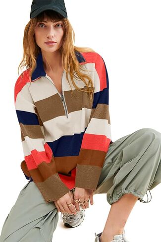 Yousify Oversized Womens Sweaters Fall 2024 Half Zipper Turtleneck Sweater Long Sleeve Tops S-2XL in Saudi Arabia