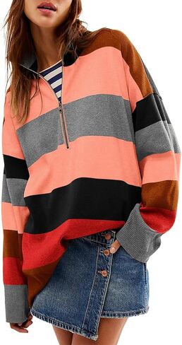 Yousify Oversized Womens Sweaters Fall 2024 Half Zipper Turtleneck Sweater Long Sleeve Tops S-2XL in Saudi Arabia