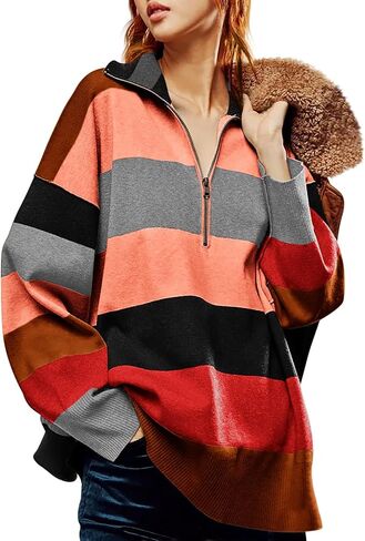 Yousify Oversized Womens Sweaters Fall 2024 Half Zipper Turtleneck Sweater Long Sleeve Tops S-2XL in Saudi Arabia