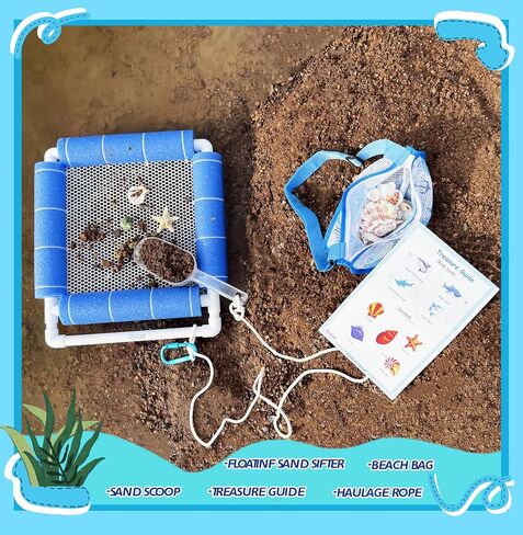 Premium Shark Tooth Sifter,Lightweight Sand Sifter for Shark Teeth and Shell,Beach Fun Play Set with Mesh Screen, Scoop, Clip,Seashell Bag and Treasure Hunt Guide（Small） in Saudi Arabia
