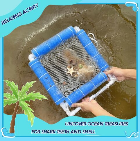 Premium Shark Tooth Sifter,Lightweight Sand Sifter for Shark Teeth and Shell,Beach Fun Play Set with Mesh Screen, Scoop, Clip,Seashell Bag and Treasure Hunt Guide（Small） in Saudi Arabia