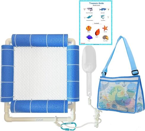Premium Shark Tooth Sifter,Lightweight Sand Sifter for Shark Teeth and Shell,Beach Fun Play Set with Mesh Screen, Scoop, Clip,Seashell Bag and Treasure Hunt Guide（Small） in Saudi Arabia