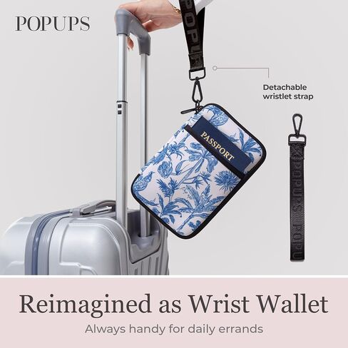 POPUPS Passport Travel Wallet for Women - Large Multiple Document Organizer and Holder with Wristlet (Black) in Kuwait
