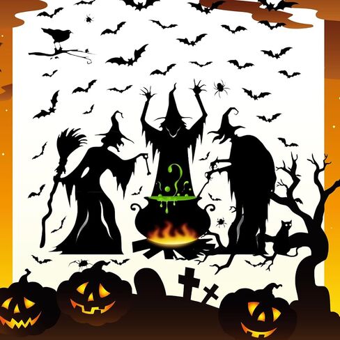 Halloween Decorations Window Clings，Large Witches Window Clings Pumpkin Spider Bats Shop Window Clings，Halloween Window Stickers Decals for Indoor Party Decorations (Witch Stickers) in Saudi Arabia