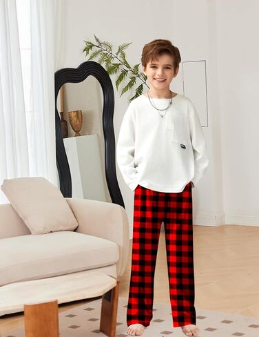 Arshiner Boys Pajama Pants Long Sleep Plaid Pants Soft Lounge Pj Bottoms with Pockets in Kuwait