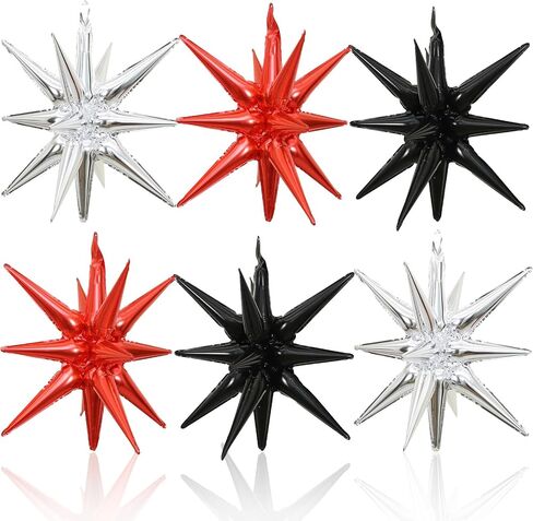 6PCS Black Red Star Balloons, 22Inch Large Explosion Star Balloon Foil Balloons Spike Balloons Star Cone Balloons for Birthday Anniversary New Year Halloween Vampire Casino Party Decorations in Kuwait