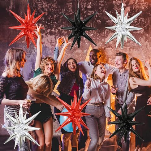 6PCS Black Red Star Balloons, 22Inch Large Explosion Star Balloon Foil Balloons Spike Balloons Star Cone Balloons for Birthday Anniversary New Year Halloween Vampire Casino Party Decorations in Kuwait