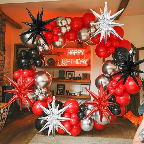 6PCS Black Red Star Balloons, 22Inch Large Explosion Star Balloon Foil Balloons Spike Balloons Star Cone Balloons for Birthday Anniversary New Year Halloween Vampire Casino Party Decorations in Kuwait