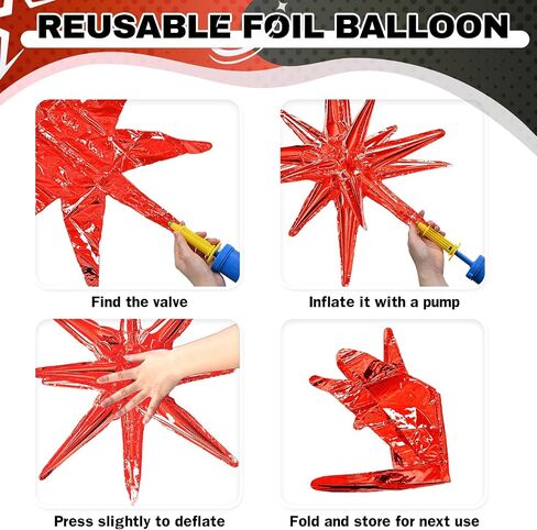 6PCS Black Red Star Balloons, 22Inch Large Explosion Star Balloon Foil Balloons Spike Balloons Star Cone Balloons for Birthday Anniversary New Year Halloween Vampire Casino Party Decorations in Kuwait